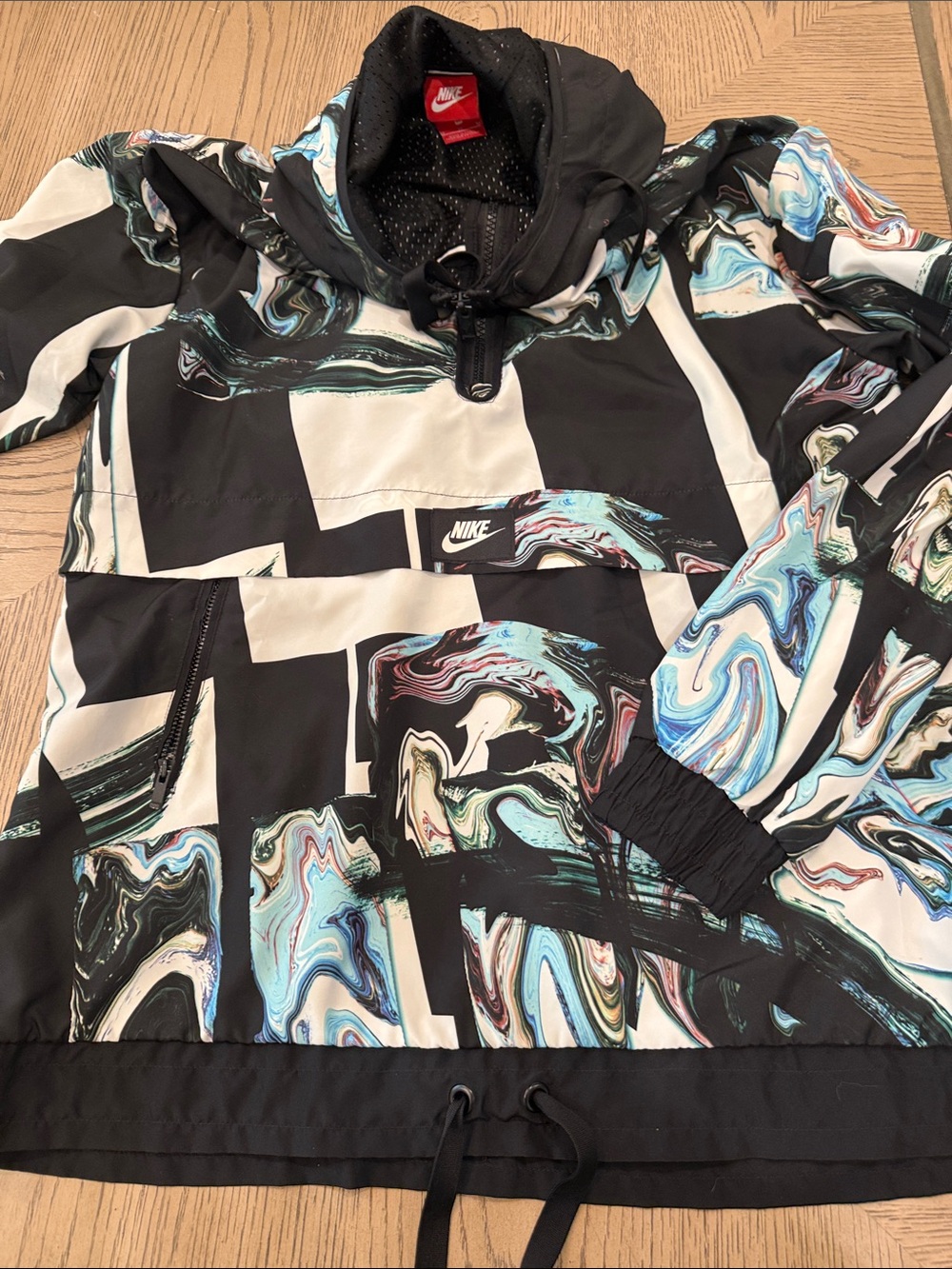 Nike Black Pullover Jacket with Multicolor Marble Swirl